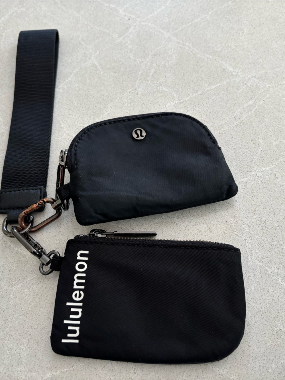Lululemon Black Dual Pouch Duo Wristlet Keychain Wallet Coin Purse Compact Bag